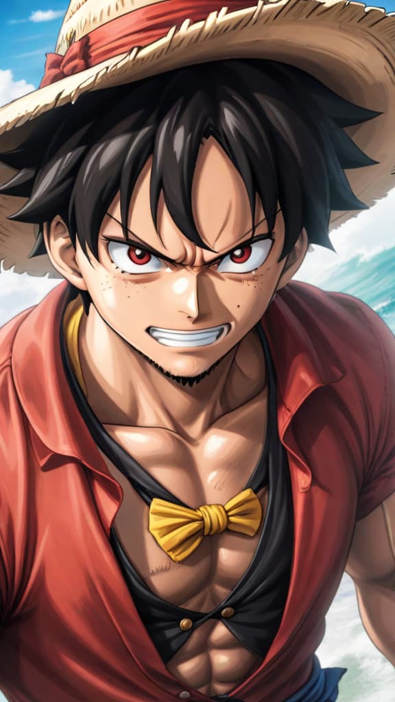  anime art: luffy's age reduction post impel down impact on his quest for the one piece. hyperrealistic, full body, detailed clothing, highly detailed, cinematic lighting, stunningly beautiful, intricate, sharp focus, f/1. 8, 85mm, (centered image composition), (professionally color graded), ((bright soft diffused light)), volumetric fog, trending on instagram, trending on tumblr, HDR 4K, 8K