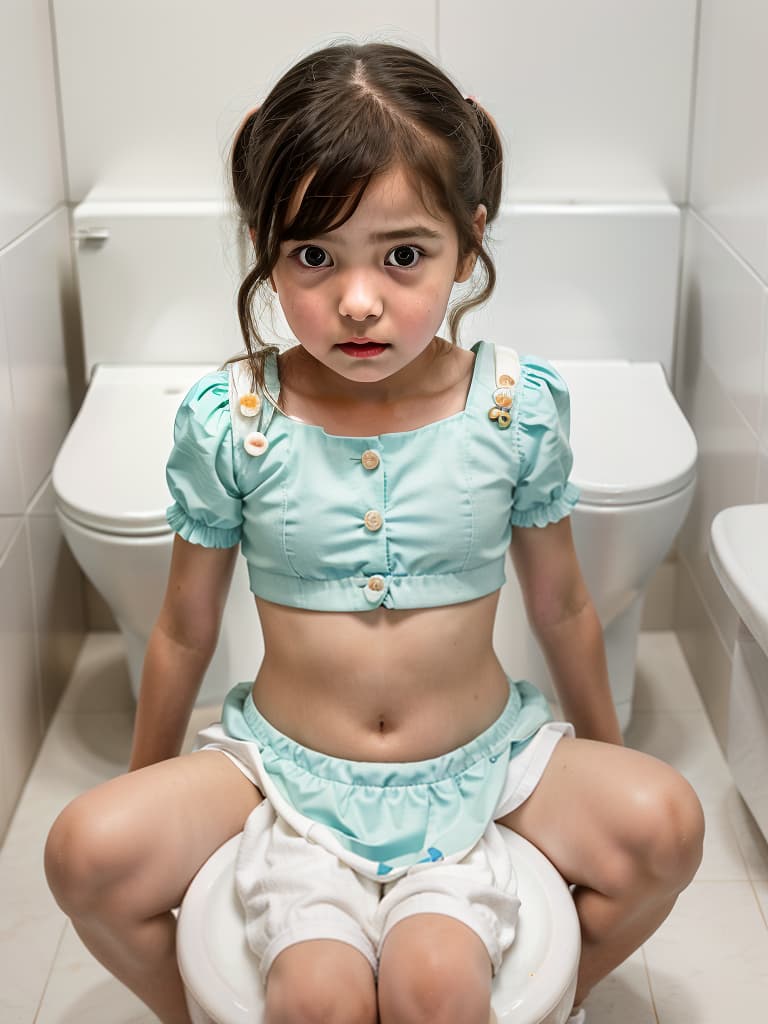  girls in poo, toilet, first grader, looking at my stomach, girl sitting in the toilet, pushing my stomach, masterpiece, best quality,8k,ultra detailed,high resolution,an extremely delicate and beautiful,hyper detail