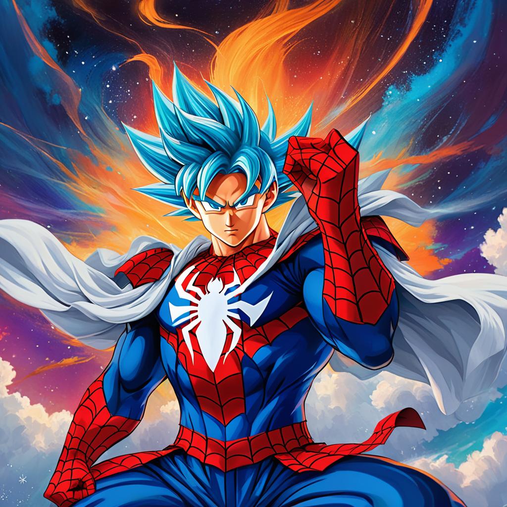  ethereal fantasy concept art of goku with a spiderman suit. magnificent, celestial, ethereal, painterly, epic, majestic, magical, fantasy art, cover art, dreamy