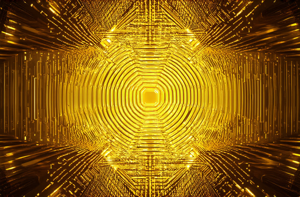  professional detailed photography, abstract golden digital geometric background, rotated 30 degrees as a hologram, on a blurred golden background ar 3:2, (muted colors, dim colors, soothing tones), (vsco:0.3)