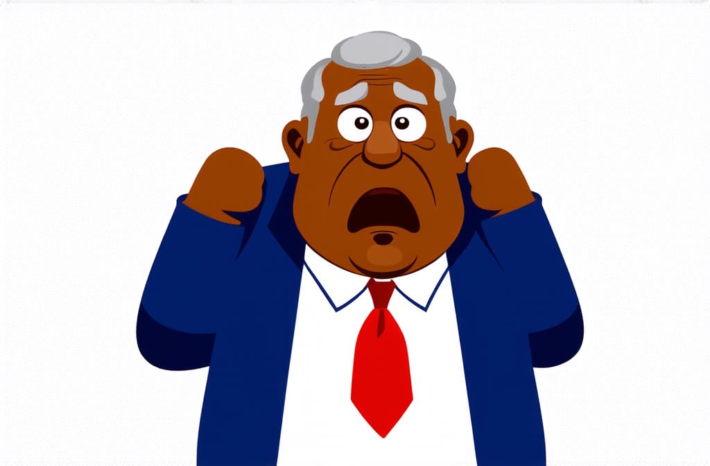  shocked surprised black senior man isolated on white background, funny cartoon illustration ar 3:2 {prompt}, maximum details