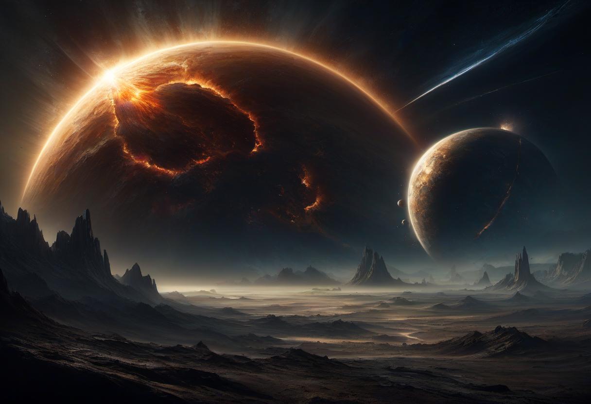  concept art quasi planet, supernova explosion, meteor shower, high dynamic range, vivid, rich details, clear shadows and highlights, realistic, intense, enhanced contrast, highly detailed . digital artwork, illustrative, painterly, matte painting, highly detailed