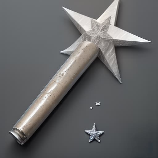  a tube of silver carcass with a star stands vertically on a white background