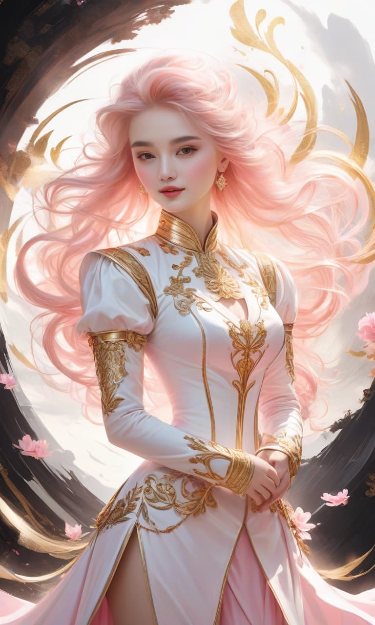  concept art color pink, white, black, gold sunshine . digital artwork, illustrative, painterly, matte painting, highly detailed, perfect hands