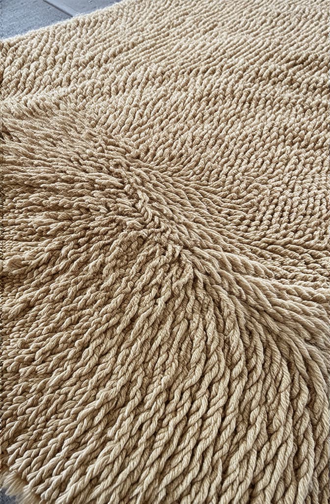  large knitted beige carpet fibers lie on the floor ar 2:3 {prompt}, maximum details