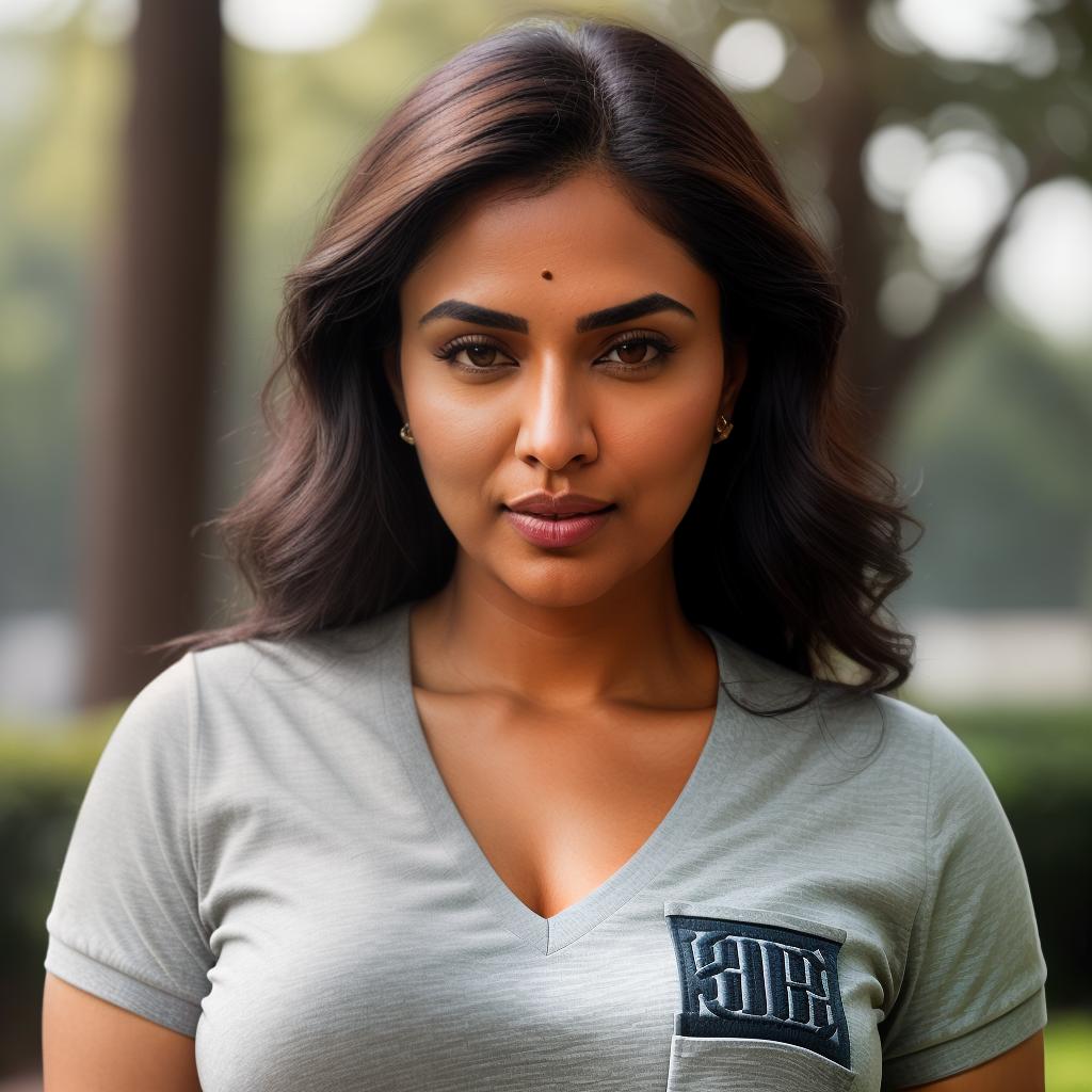  (((realistic full torso frontal head shot of a light brown to medium brown skin tone woman))), diya swati saxena, ((indian heritage)), immature face, brown eye color, ((bob hair style)), ((black hair color)), ((curvy body type)), xxl size, big size, (immature straight defined nose), (immature high cheekbones), (immature soft jawline), (immature medium lips), (immature broad forehead), (immature natural eyebrows), (immature dimpled chin), standing straight looking directly into the camera,((wearing fitted polo shirt with deep v neck and monogrammed pocket)), backyard in background, 1girl, best quality, highest quality, award winning photo, masterpiece, raw, professional photography, photorealism, sharp focus, cinematic, high hyperrealistic, full body, detailed clothing, highly detailed, cinematic lighting, stunningly beautiful, intricate, sharp focus, f/1. 8, 85mm, (centered image composition), (professionally color graded), ((bright soft diffused light)), volumetric fog, trending on instagram, trending on tumblr, HDR 4K, 8K