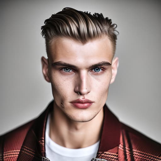 portrait+ style Russian LGBT queer fashion model blonde hunk dude face