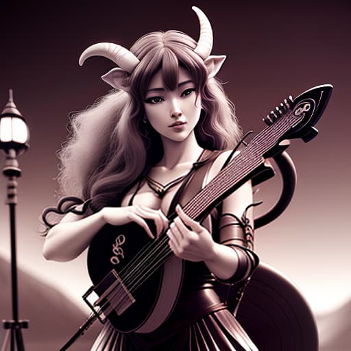  A girl Satyr with a lute and rosy skin and curly long hair., Sketch, Manga Sketch, Pencil drawing, Black and White, Manga, Manga style, Low detail, Line art, vector art, Monochromatic, by katsuhiro otomo and masamune shirow and studio ghilibi and yukito kishiro hyperrealistic, full body, detailed clothing, highly detailed, cinematic lighting, stunningly beautiful, intricate, sharp focus, f/1. 8, 85mm, (centered image composition), (professionally color graded), ((bright soft diffused light)), volumetric fog, trending on instagram, trending on tumblr, HDR 4K, 8K