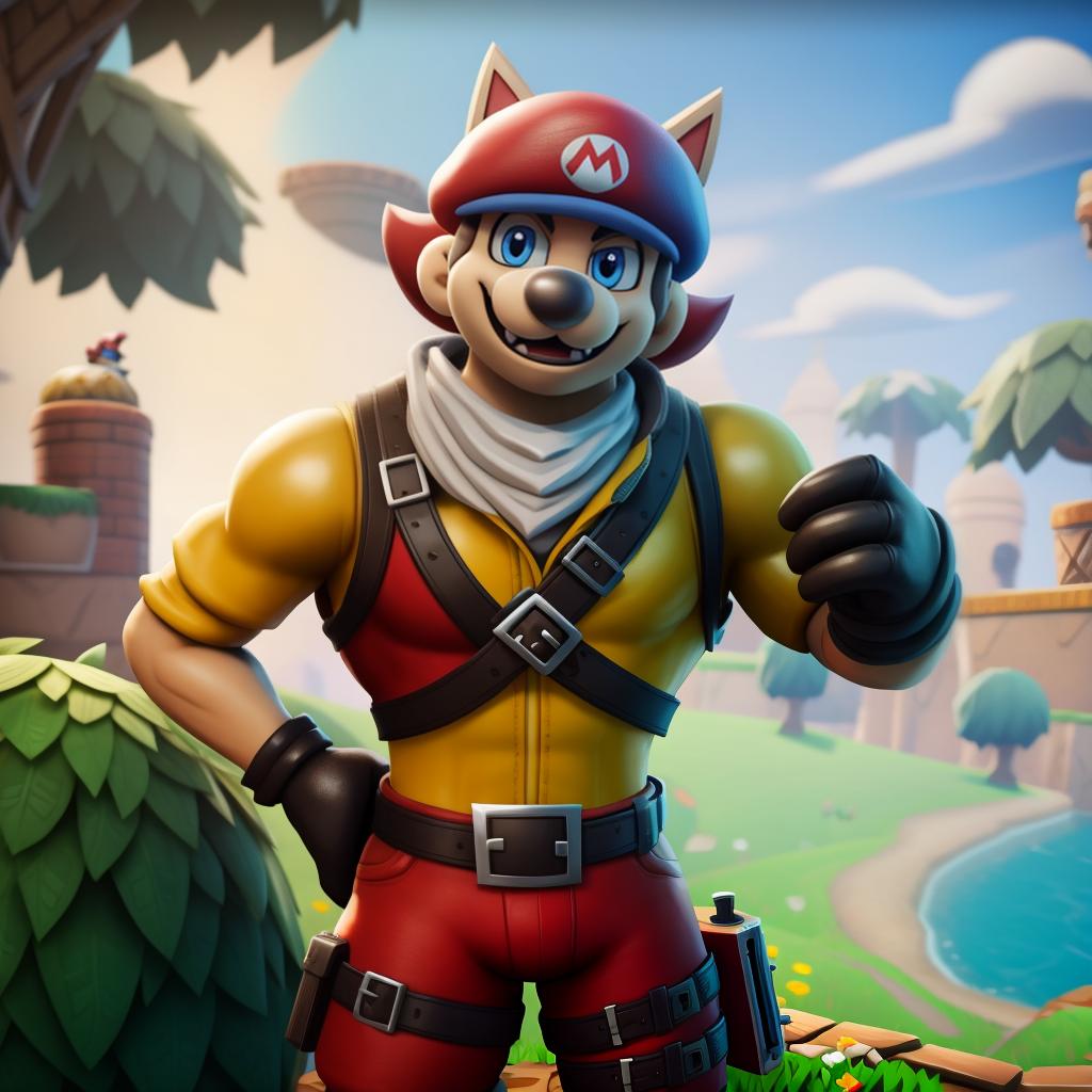  Super mario (fortnite) full body, gloves, open eyes, masterpiece, 4k, fine details,