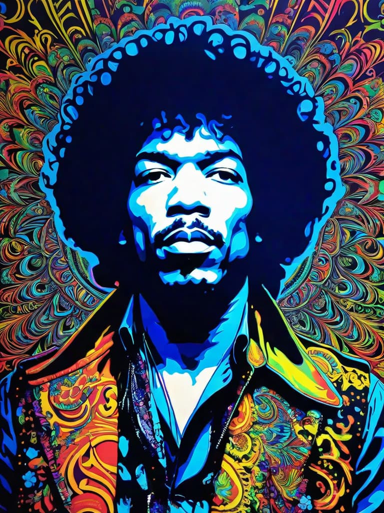  Psychedelic Portrait, Black light, Jimi Hendrix, medium/full body