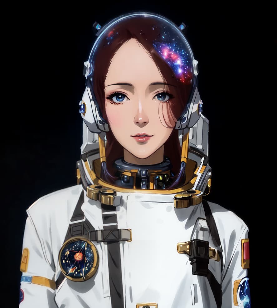  anime style, astronaut in space, fully detailed outer space background with stars, galaxies, nebulae, vibrant colors, wearing detailed space suit, cosmic scene, highly detailed spacesuit, complete space environment, clothing replace, space suit hyperrealistic, full body, detailed clothing, highly detailed, cinematic lighting, stunningly beautiful, intricate, sharp focus, f/1. 8, 85mm, (centered image composition), (professionally color graded), ((bright soft diffused light)), volumetric fog, trending on instagram, trending on tumblr, HDR 4K, 8K