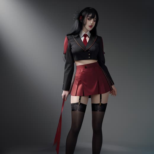  ,1 girl, uniform,stockings,garter belt,midriff baring, legs,standing,cute face, smile,ided hair,black hair,from below,darkred ribbon,insanity,japanese, minora,, hyperrealistic, full body, detailed clothing, highly detailed, cinematic lighting, stunningly beautiful, intricate, sharp focus, f/1. 8, 85mm, (centered image composition), (professionally color graded), ((bright soft diffused light)), volumetric fog, trending on instagram, trending on tumblr, HDR 4K, 8K