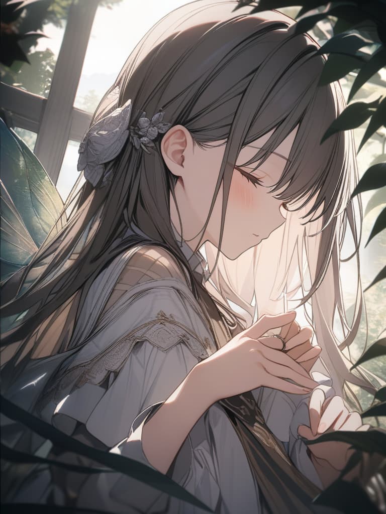  a small girl is sleeping on the forest, on the hand, a girl, fairy, wings, and palms, masterpiece, best quality,8k,ultra detailed,high resolution,an extremely delicate and beautiful,hyper detail