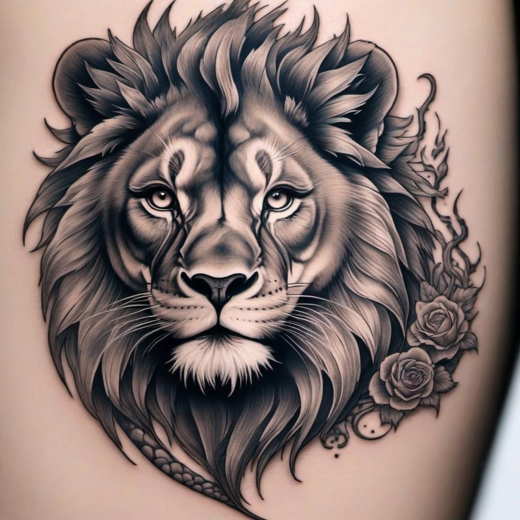  Tattoo of a lion surrounded by a dragon