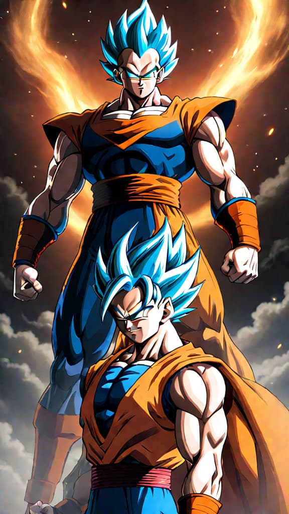  create an anime art depicting vegeta's ultra ego vs. goku's ultra instinct strengths and weaknesses. hyperrealistic, full body, detailed clothing, highly detailed, cinematic lighting, stunningly beautiful, intricate, sharp focus, f/1. 8, 85mm, (centered image composition), (professionally color graded), ((bright soft diffused light)), volumetric fog, trending on instagram, trending on tumblr, HDR 4K, 8K