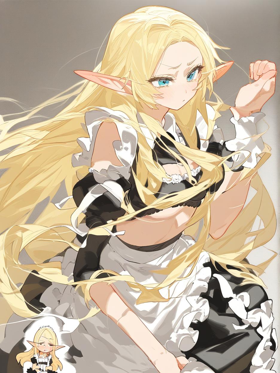  elf anime blonde hair long hair tall lady maid own self slave mini . best quality, high resolution