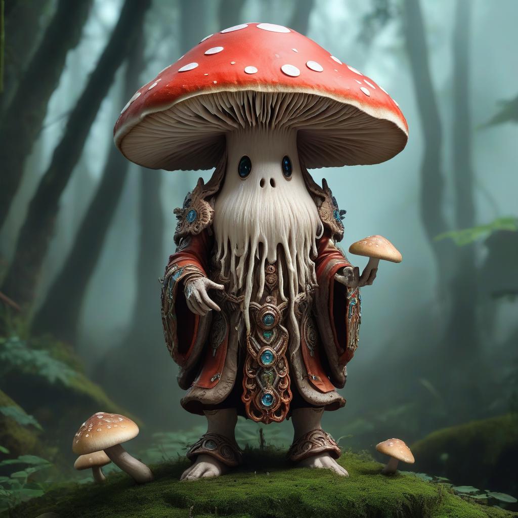  breathtaking humanoid mushroom, druid . award winning, professional, highly detailed, hkmagic