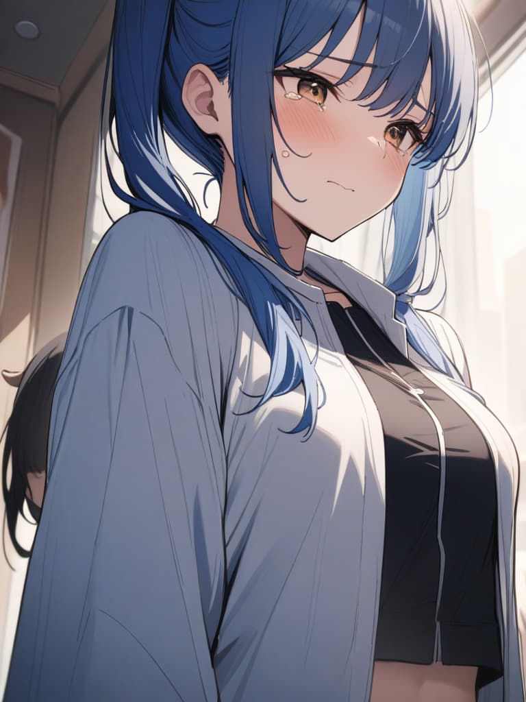  twin tails, blue hair, , ,, crying face, she will take off her clothes,, she will be taken off,, she will be taken off, she is a woman wearing a cow, gles , small s, herola, masterpiece, best quality,8k,ultra detailed,high resolution,an extremely delicate and beautiful,hyper detail