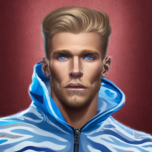 portrait+ style USSR queer fitness trainer blonde hunk dude face