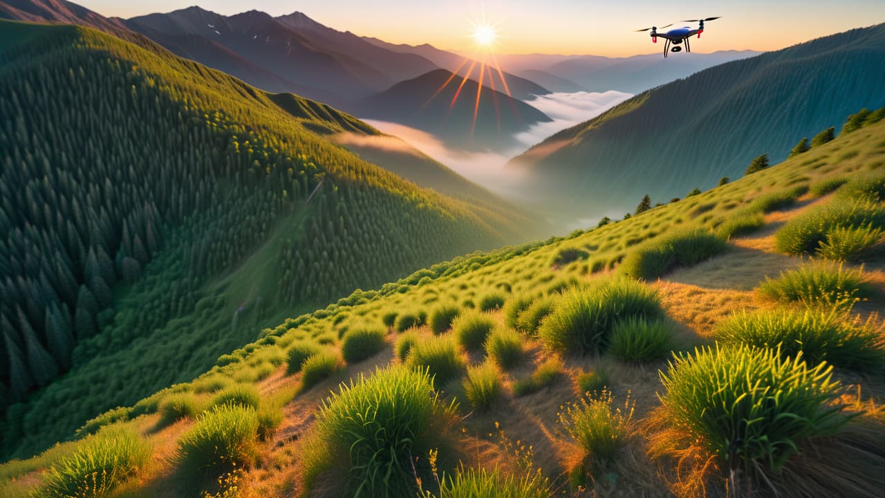  a vibrant aerial scene showcasing multiple drones in flight, capturing breathtaking landscapes below. diverse terrains including mountains, rivers, and forests, with photographers managing their equipment, creating a dynamic atmosphere of creativity and technology. hyperrealistic, full body, detailed clothing, highly detailed, cinematic lighting, stunningly beautiful, intricate, sharp focus, f/1. 8, 85mm, (centered image composition), (professionally color graded), ((bright soft diffused light)), volumetric fog, trending on instagram, trending on tumblr, HDR 4K, 8K