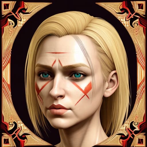  Symmetry!! portrait of a blonde haired woman in the style of god of war