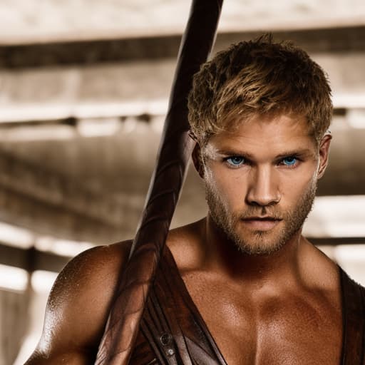 portrait+ style Spartacus actor blonde hunk dude face