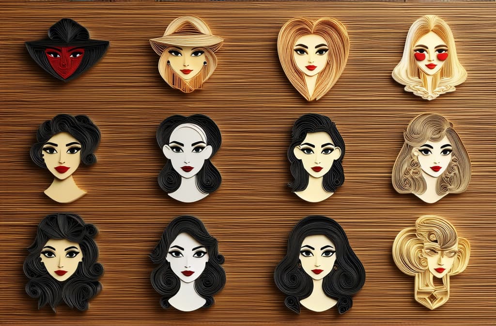  different beauty. set of different female heads. different races and nationalities. style quilling ar 3:2 {prompt}, maximum details