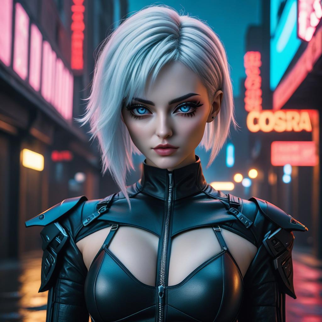  ultra realistic close up portrait ((beautiful pale cyberpunk female with heavy black eyeliner)), blue eyes, shaved side haircut, hyper detail, cinematic lighting, magic neon, dark red city, canon eos r3, nikon, f/1.4, iso 200, 1/160s, 8k, raw, unedited, symmetrical balance, in frame, 8k hyperrealistic, full body, detailed clothing, highly detailed, cinematic lighting, stunningly beautiful, intricate, sharp focus, f/1. 8, 85mm, (centered image composition), (professionally color graded), ((bright soft diffused light)), volumetric fog, trending on instagram, trending on tumblr, HDR 4K, 8K