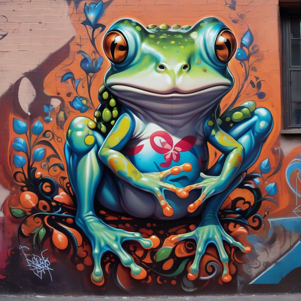  graffiti style lubok, oil, varnish, tsarevna frog. heroine of the russian folk tale. . street art, vibrant, urban, detailed, tag, mural