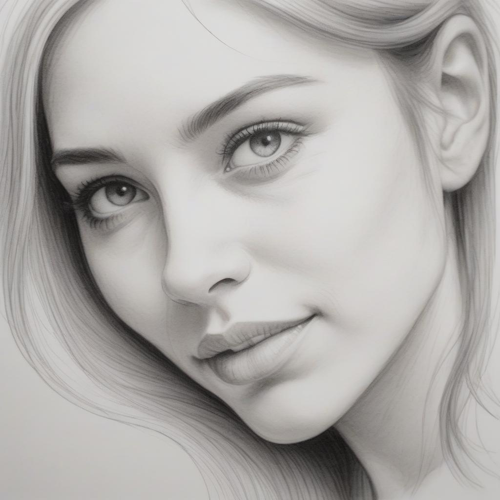  the sketch is unfinished. (sketch in thin pencil lines: 1.3). close up of a beautiful female face. contours. a strand of hair. pencil strokes. (effect of unfinished: 1.3). minimalism. harmony of simplicity. in the manner of pyotr sokolov's watercolor portraits.