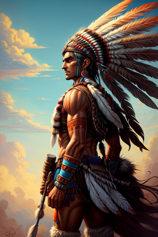  a native indian warrior , cyril rolando, hq, hightly detailed, 4k