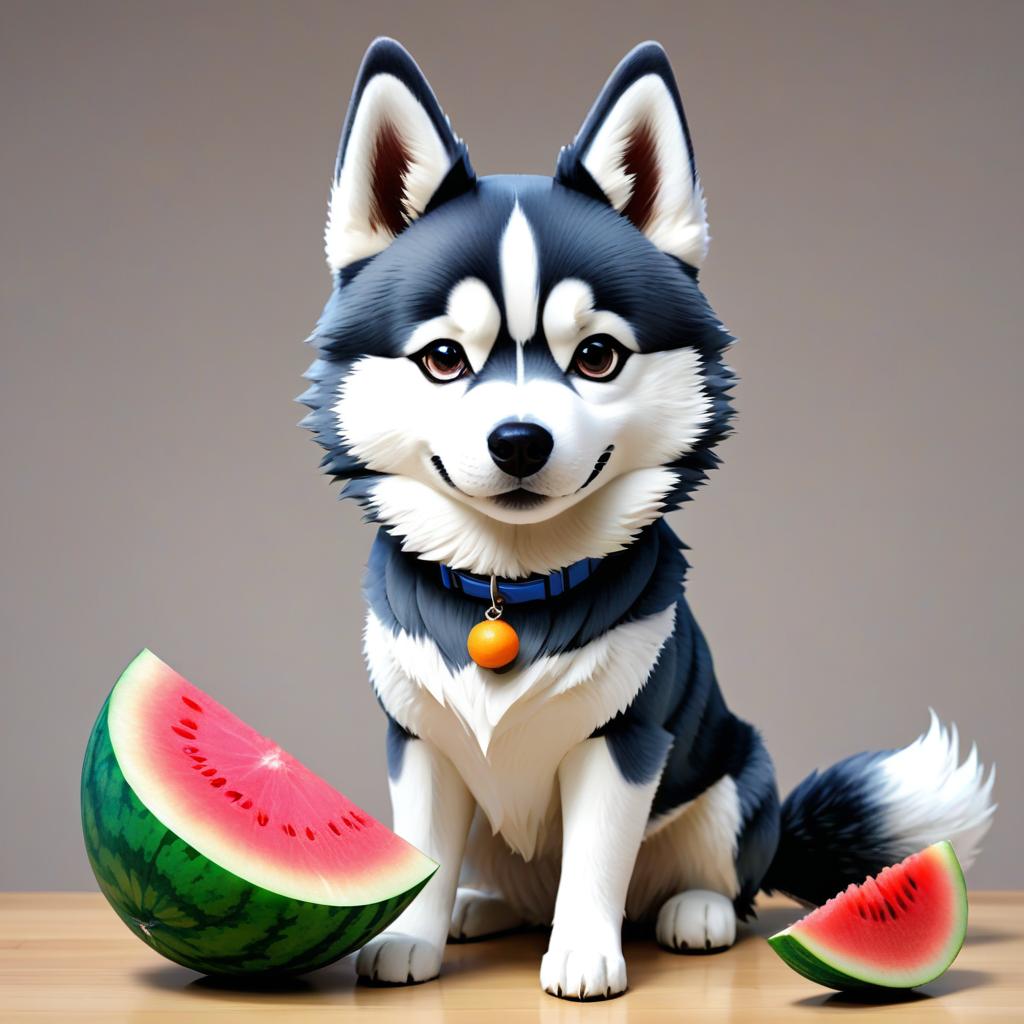  the body of a melon with a round husky dog, anime artwork, anime style, key visual, vibrant, studio anime, highly detailed