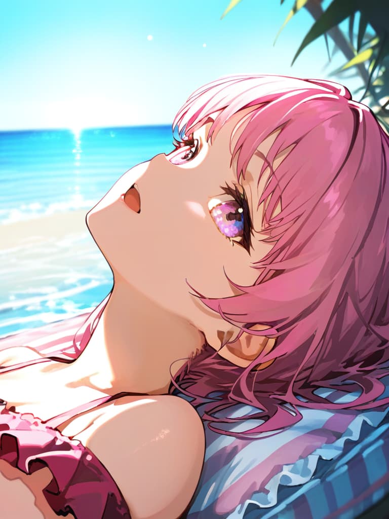  ultra detailed:1.2,masterpiece:1.2,best quality,masterpiece,bestquality,hdr:1.1,8k:1.1,very cute girl:1.3,(pink color,frill ,swimwear:1.6),(lying from side,at striped float bed on sea:1.8) ,smile:1.4 ,(blonde hair,twin tail,drill hair:1.3) ,(on the sea:1.7),upper body:1.3,dutch angel:1.5,open mouth,(upside down:1.7)(from above:1.1)((eyes highlight:1.1))