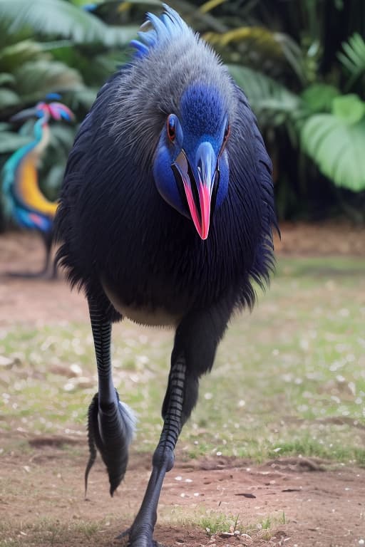  The cassowary and the aboriginal dance. hyperrealistic, full body, detailed clothing, highly detailed, cinematic lighting, stunningly beautiful, intricate, sharp focus, f/1. 8, 85mm, (centered image composition), (professionally color graded), ((bright soft diffused light)), volumetric fog, trending on instagram, trending on tumblr, HDR 4K, 8K