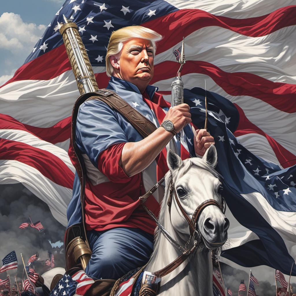  donald j trump with american flag , mythological style