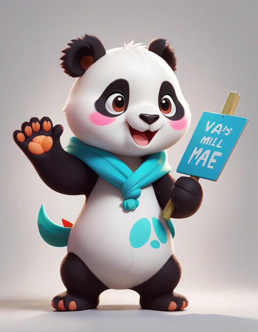  pokémon style a small cartoon panda with a slight smile holds a sign in its paws that says about me . vibrant, cute, anime, fantasy, reminiscent of pokémon series