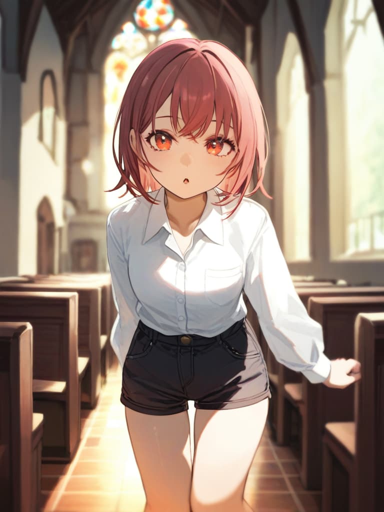  cute girl shorts in the church