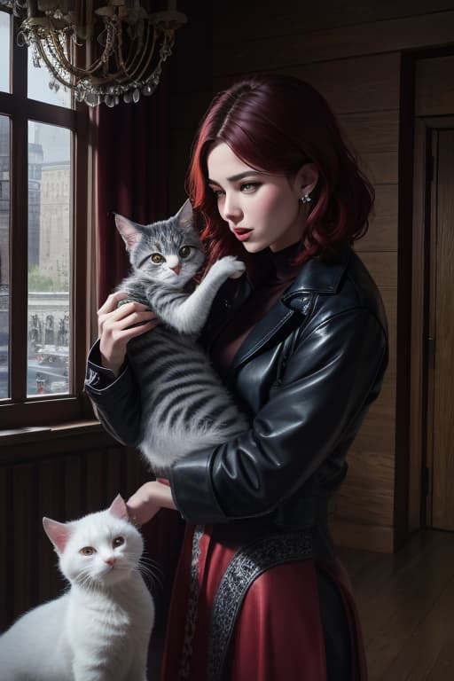  a red demon holding a kitten, advertising photo,high quality, good proportion, masterpiece , the image is captured with an 8k camera