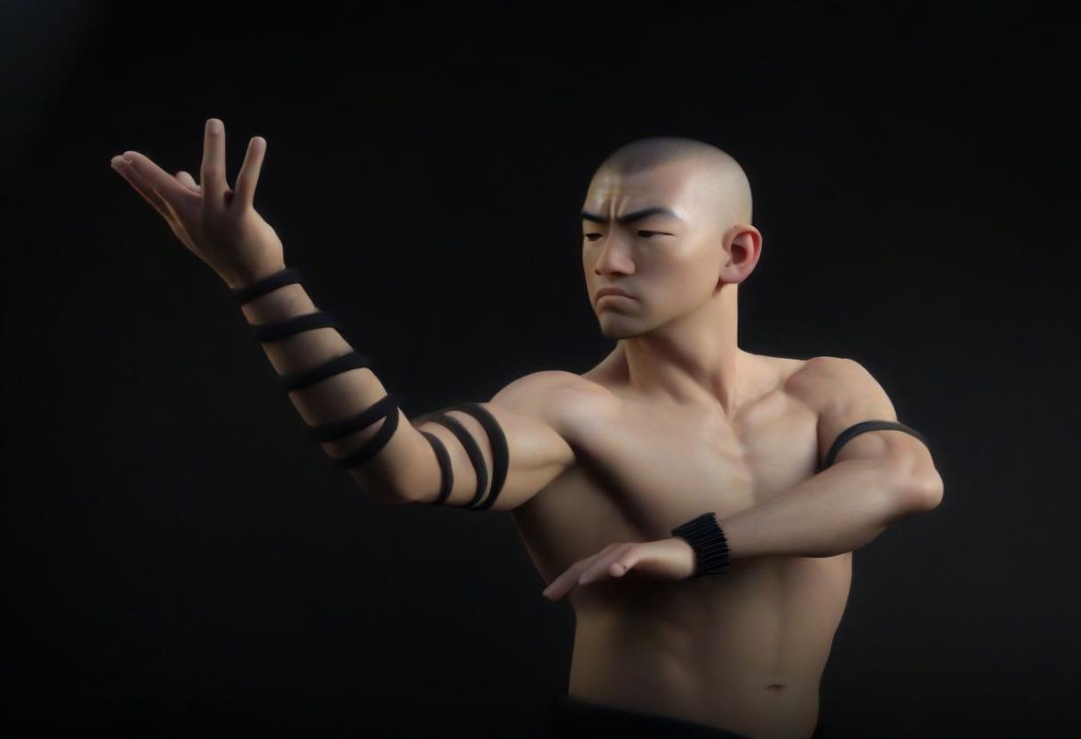  drawn monk fighter with natural, natural and correct fingers and palms. with a thin black stripe around his neck., perfecteyes, perfect hands