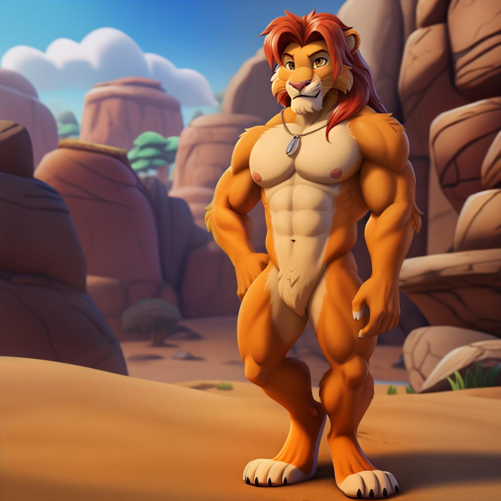  Simba (fortnite), full body, open eyes, masterpiece, 4k, fine details,