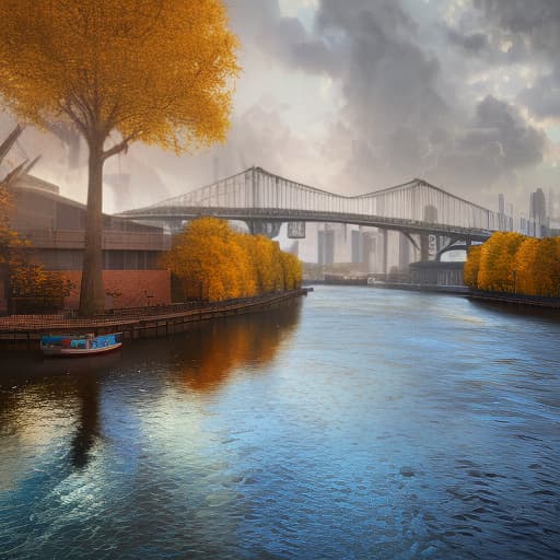 dvarchmodern (painting abstract, urban landscape, against golden autumn and disturbing sky and river embankment bridge:1.5). high detail, high resolution, high definition., (extremely detailed oil painting:1.2), glow effects, godrays, hand drawn, render, 8k, octane render, cinema 4d, blender, dark, atmospheric 4k ultra detailed, cinematic sensual, sharp focus, humorous illustration, big depth of field, masterpiece, colors, 3d octane render, 4k, concept art, trending on artstation, hyperrealistic, vivid colors, extremely detailed cg unity 8k wallpaper, trending on artstation, trending on cgsociety, intricate, high detail, dramatic