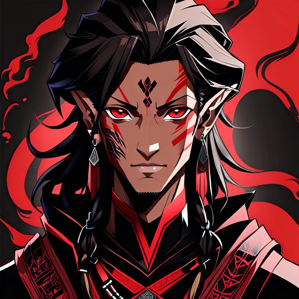  avatar for a guy in the style of anime wanderers, with the inscription: buzya, in red black style