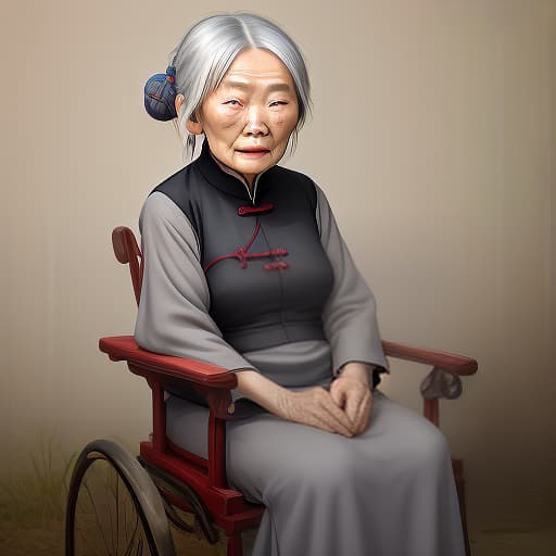  the character, an elderly chinese woman in a simple dress, gray hair.