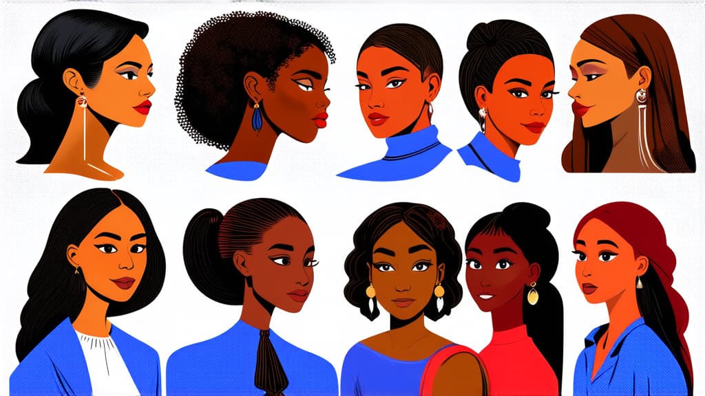  flat illustration, flaticon, (illustration:1.15), different beauty. set of different female heads. different races and nationalities. colored hand drawn illustration ar 16:9, [cory loftis, strobist, pascal campion :: 0.2]