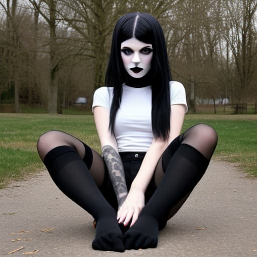  Young Woman, goth , on , , socks on