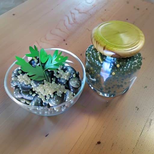  wooden table, mushroom caviar, glass of vodka, bouquet of flowers, mushrooms, fork spoon