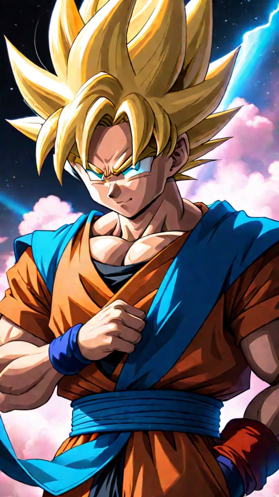  anime art: goku from dragon ball training intensely with whis, pushing his limits to new heights. hyperrealistic, full body, detailed clothing, highly detailed, cinematic lighting, stunningly beautiful, intricate, sharp focus, f/1. 8, 85mm, (centered image composition), (professionally color graded), ((bright soft diffused light)), volumetric fog, trending on instagram, trending on tumblr, HDR 4K, 8K