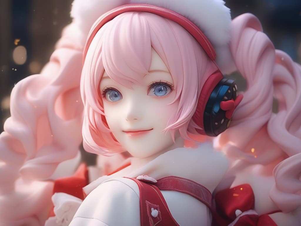  santa cosplay twin tails pink hair color, smile, masterpiece, best quality,8k,ultra detailed,high resolution,an extremely delicate and beautiful,hyper detail