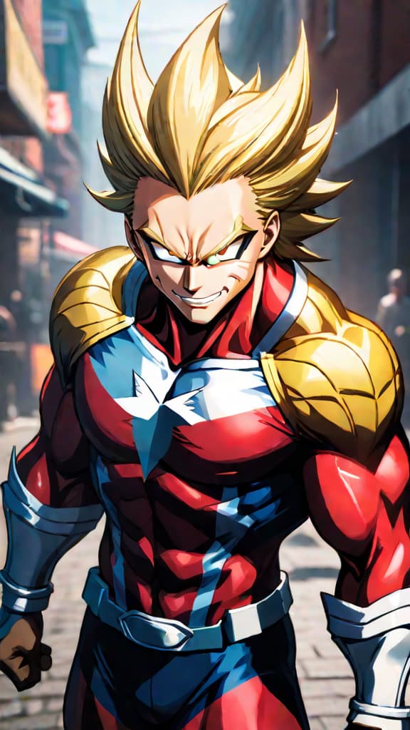  anime art of all might from my hero academia inspiring a group of diverse heroes to rise against darkness. hyperrealistic, full body, detailed clothing, highly detailed, cinematic lighting, stunningly beautiful, intricate, sharp focus, f/1. 8, 85mm, (centered image composition), (professionally color graded), ((bright soft diffused light)), volumetric fog, trending on instagram, trending on tumblr, HDR 4K, 8K