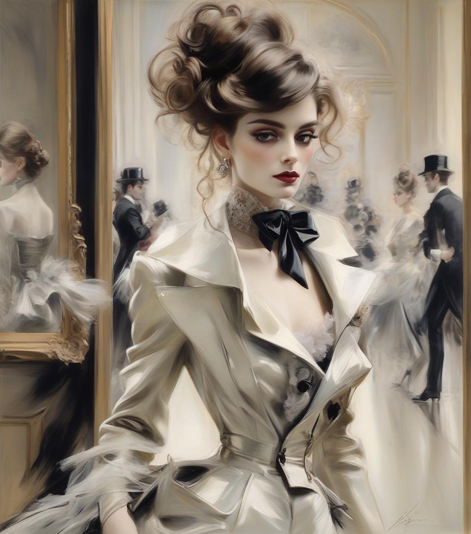  fashionista, inspired by style of runway reflections x giovanni boldini, romantic french chic, ultra realism, mid shot